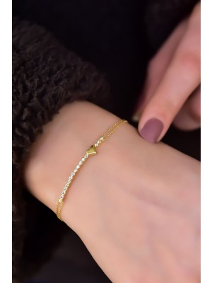 Papatya Silver 925 Ayar Gümüş Sıralı Zirkon Tektaş , Kalp Bileklik