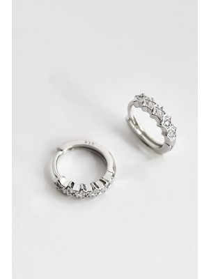 Papatya Silver 925 Ayar Gümüş Rodyum Zirkon Taşlı Yarımtur Yıldız Halka Küpe