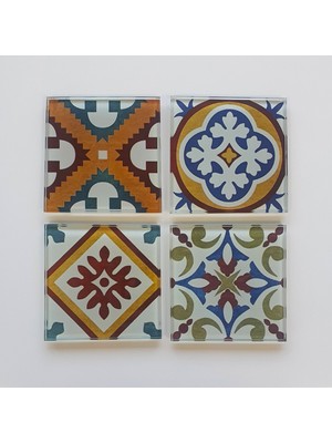Decorita Cam Bardak Altlığı | Çini Desen | 4'lü Takım | 10CM x 10CM