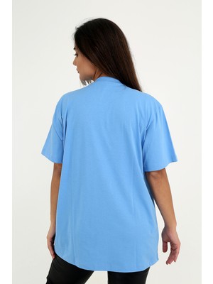 Rubadi Oversize (bol ve geniş kesim) Mavi T-Shirt. Bisiklet Yaka, Basic, Salaş Model