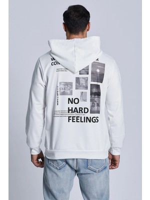 Erkek Beyaz Do It Well Baskılı Kapüşonlu Oversize Sweatshirt