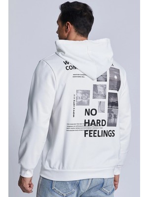 Erkek Beyaz Do It Well Baskılı Kapüşonlu Oversize Sweatshirt