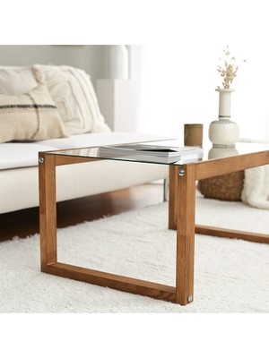 Anra Ahşap Orta Sehpa Camlı Orta Sehpa