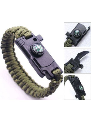 Toptanmagza 9595 Pusulalı & Bıçaklı Paracord Bileklik Haki
