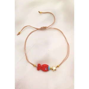 Petek Aksesuar Kırmızı Balık El Yapımı Cam Murano Halhal Bileklik