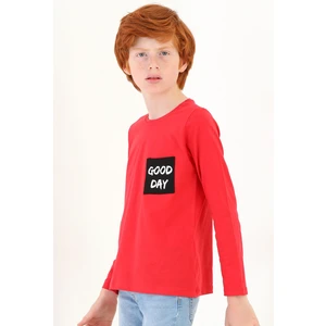 Erkek Çocuk Ön Cepli Good Day Baskılı Uzun Kollu Tshirt