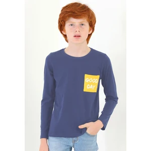 Erkek Çocuk Ön Cepli Good Day Baskılı Uzun Kollu Tshirt