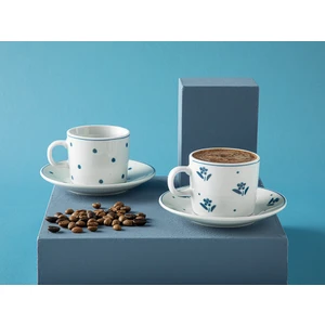 English Home Flower Touch Porselen 2'li Kahve Fincan Takımı 80 ml Lacivert