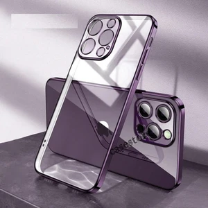 M.TK Moveteck iPhone 14 Pro Max Uyumlu Kılıf Kendinden Kamera Lens Üstü Koruyuculu Kenarları Parlak Renkli Arkası Şeffaf Silikon