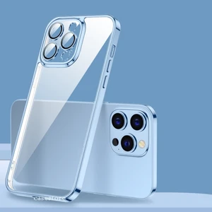 M.TK Moveteck iPhone 14 Pro Max Uyumlu Kılıf Kendinden Kamera Lens Üstü Koruyuculu Kenarları Parlak Renkli Arkası Şeffaf Silikon