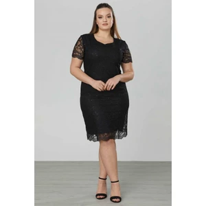 Selen Giyim Büyük Beden U Yaka Güpürlü Elbise