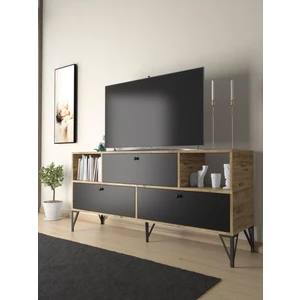 Wood'n Love Mia 160 cm Metal Ayaklı Tv Ünitesi - Konsol - Atlantik Çam - Siyah / Siyah