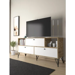 Wood'n Love Mia 160 cm Metal Ayaklı Tv Ünitesi - Konsol - Atlantik Çam - Beyaz / Siyah