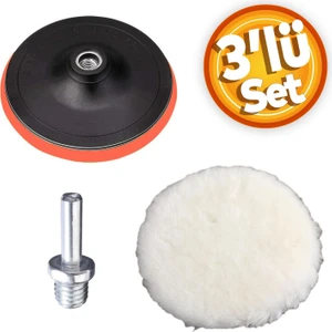 Pasta Cila Polisaj Parlatma Yünü Pedi Keçesi SÜNGERI+115 mm Cırt Taban+Matkap Aparatı (3'lü Set)
