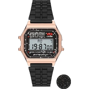 Aqua Di Polo 1987 Kadın Siyah Metal Kordonlu Çiçek Desenli Dijital Retro Saat APWA063802