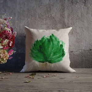 Çiçek Desenli Yeşil Renk Çift Taraflı Dekoratif Kırlent Kılıfı