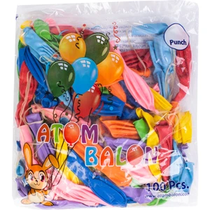 Balon Baskısız Punch Zıp Zıp 100'lü paket 1719 - Atom İpli Lastikli Balon