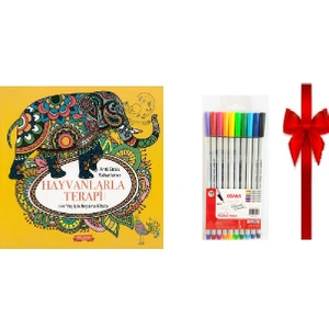 Mandala Hayvanlarla Terapi - Her Yaş Için Boyama Kitabı+Keçeli Kalem Seti(10 Renk) (Ciltli)
