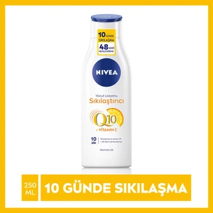 NIVEA Sıkılaştırıcı Vücut Losyonu Q10 + C Vitamini 250ml, 48 Saat Vücut Nemlendirme, 10 Günde Sıkılaşma, Normal Ciltler için, Vücut Bakım