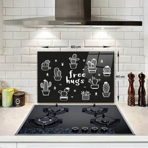 Cam Ocak Arkası Koruyucu | Free Hugs - Siyah Fon |