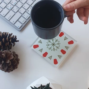 Cam Bardak Altlığı | Acem Kahveci - Kırmızı | 4'lü Takım | 10CM x 10CM