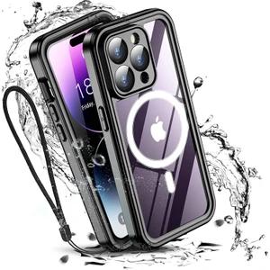 M.TK Moveteck Apple Iphone 14 Pro Max Uyumlu Kılıf 360 Derece Kaplar Proff Su Geçirmez Zırh Tank Kapak Case Military Waterproof Magsafe Destekli Arkası Şeffaf Armour Ip-68