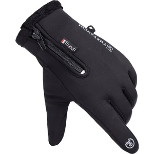 Açık Su Geçirmez Eldiven Kış Tam Parmak Fermuar Dokunmatik Ekran Erkek ve Kadın Rüzgar Geçirmez Sıcak Bisiklet Spor Polar Dağ Kayak (Yurt Dışından)