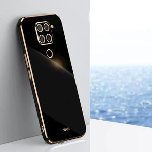 M.TK Moveteck Xiaomi Redmi Note 9 Uyumlu Kılıf Kamera Lens Korumalı Parlak Gold Kenralı Yumuşak Silikon Kapak Liqud Altın Kenar