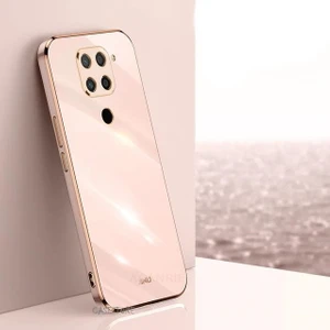 M.TK Moveteck Xiaomi Redmi Note 9 Uyumlu Kılıf Kamera Lens Korumalı Parlak Gold Kenralı Yumuşak Silikon Kapak Liqud Altın Kenar