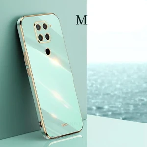 M.TK Moveteck Xiaomi Redmi Note 9 Uyumlu Kılıf Kamera Lens Korumalı Parlak Gold Kenralı Yumuşak Silikon Kapak Liqud Altın Kenar