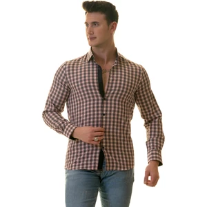 Exve Exclusive Lacivert Kırmızı Beyaz Ekose Kareli Slim Fit Uzun Kol Erkek Gömlek