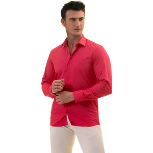 Exve Exclusive Koyu Pembe Sade Düz Karton Kutulu Slim Fit Uzun Kol Erkek Gömlek