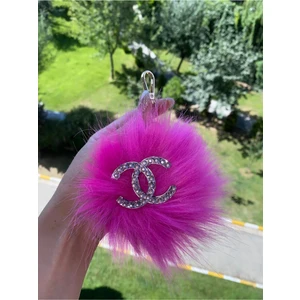 Arabasına Aşıklar Kulübü Pembe Tüylü Taşlı Anahtarlık