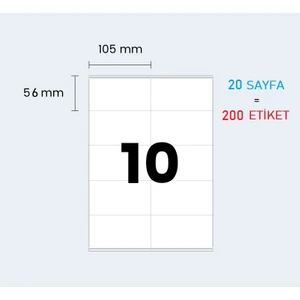 ETKİN ETİKET 20 SAYFA ETK-10 HAZIR A4 ETİKET - HAZIR ETİKET - 105*56mm - 20 SAYFA = 200 ETİKET