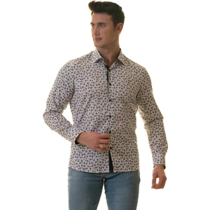 Exve Exclusive Beyaz Üzeri Gri Mavi Çiçek Baskılı Karton Kutulu Slim Fit Uzun Kol Erkek Gömlek