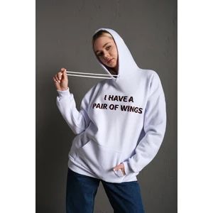 Kadın Sırt Kanat Önü Slogan Baskılı Kapüşonlu Oversize Sweatshirt