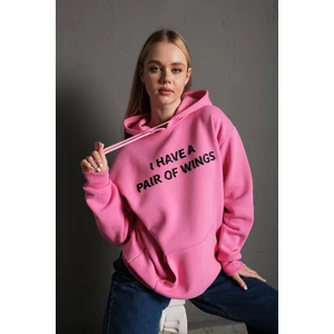 Kadın Sırt Kanat Önü Slogan Baskılı Kapüşonlu Oversize Sweatshirt