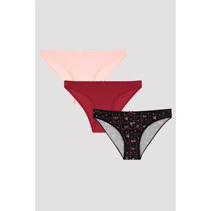 Açık Renkli Plain Floral 3lü Slip