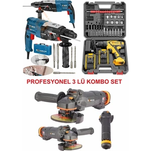 Ultra 3'lü Set 2100 W Taşlama + 2450 W Kırıcı Delici Hılti + 58 V Full Setli Şarjlı Matkap