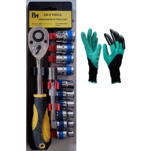 12 Parça Lokma Seti 1/2 Cırcırlı Lokma Takımı 8-24 mm Eldiven Dahil