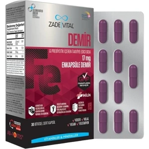 Zade Vital Fe Prebiyotik Ve Demir Içeren Takviye Edici Gıda 30 Bitkisel Sert Kapsül