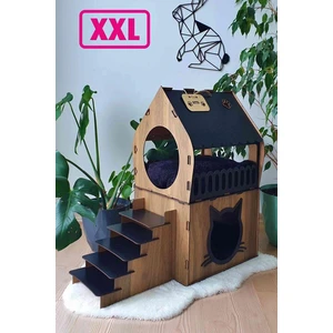Mavi Trend Büyük Kedi Evi Xxl Teraslı Kedi Evi 5kg ve Üzeri Kediler Için Xxl Siyah