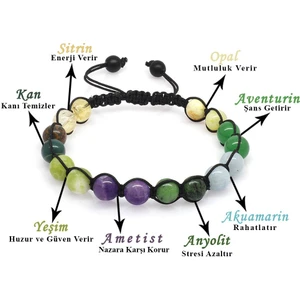 Makrome Örgülü Küre Kesim Çoklu Doğal Taş Kombinli Erkek Şifa Bilekliği