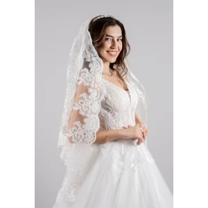 Paris in Paris Iki Katlı Gelin Duvağı Fransız Dantelli Gelin ve Nikah Duvağı Alt Katı 100 cm Üst Katı 75 cm