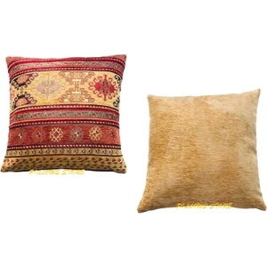 Pillows Store Kilim Desenli Safran-Kiremit Kırlent Kılıfı Seti - 2 Adet 45 Cm* 45 cm