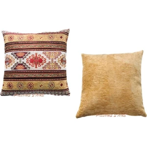 Pillows Store Kilim Desenli Beyaz-Safran Kırlent Kılıfı Seti - 2 Adet 45 Cm* 45 cm