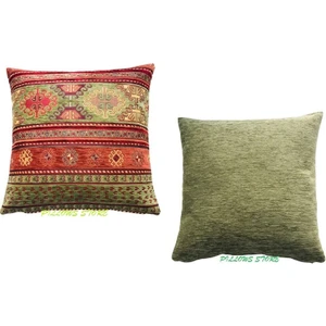 Pillows Store Kilim Desenli Açık Yeşil-Kiremit Kırlent Kılıfı Seti - 2 Adet 45 Cm* 45 cm