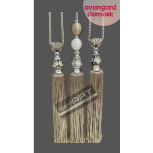 Ser Art Fon Perde  Bağcık  Damask Gümüş Kuka  3 Lü Set Tavan Bağlama Kruvaze Toplama  Sarkıtlı Bracol Vizon