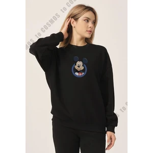 To Cosmos Mickey Mouse Silüet Baskılı Siyah Kadın Sweatshirt