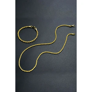 Trend Collection Unisex Altın Kaplama Kalın Burgu Kolye Bileklik Set